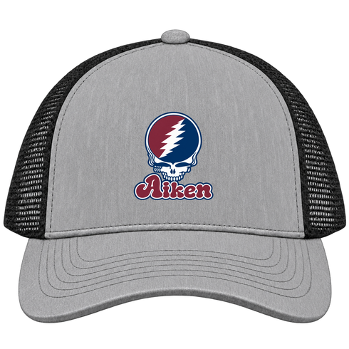 Aiken Stealie Premium Unisex Trucker Cap — Design: South Carolina Aiken University of — Heather Grey/Black