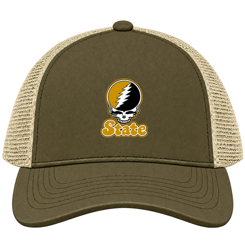 Alabama Stealie Premium Unisex Trucker Cap — Design: Alabama State University — Moss/Khaki