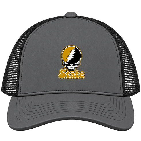 Alabama Stealie Premium Unisex Trucker Cap — Design: Alabama State University — Charcoal/Black