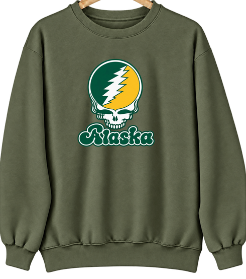 Alaska Stealie Premium Unisex Crewneck — Design: Alaska Anchorage University of — Military Green