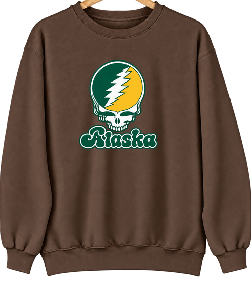 Alaska Stealie Premium Unisex Crewneck — Design: Alaska Anchorage University of — Brown