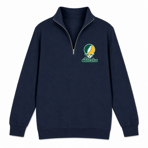 Alaska Stealie Premium Unisex Quarter-Zip — Design: Alaska Anchorage University of — Navy