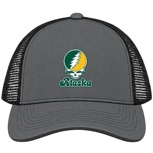 Alaska Stealie Premium Unisex Trucker Cap — Design: Alaska Anchorage University of — Charcoal/Black