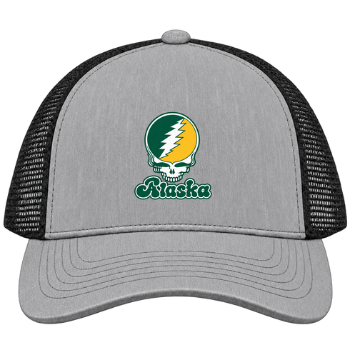 Alaska Stealie Premium Unisex Trucker Cap — Design: Alaska Anchorage University of — Heather Grey/Black