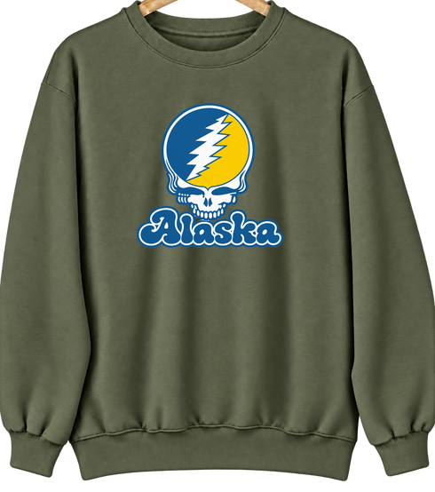Alaska Stealie Premium Unisex Crewneck — Design: Alaska Fairbanks University of — Military Green