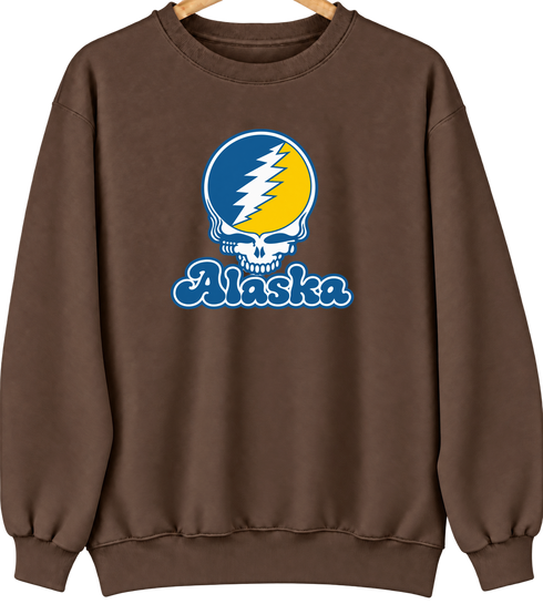 Alaska Stealie Premium Unisex Crewneck — Design: Alaska Fairbanks University of — Brown