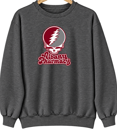 Albany Pharmacy Stealie Premium Unisex Crewneck — Design: Albany College of Pharmacy — Dark Heather
