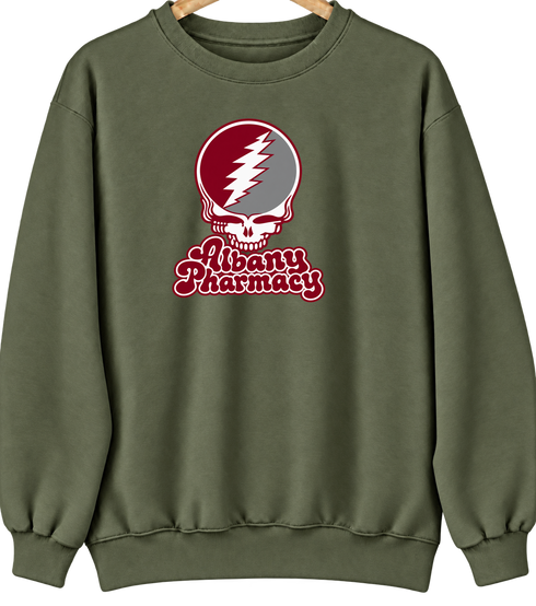 Albany Pharmacy Stealie Premium Unisex Crewneck — Design: Albany College of Pharmacy — Military Green