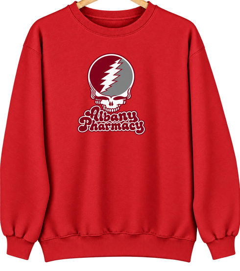 Albany Pharmacy Stealie Premium Unisex Crewneck — Design: Albany College of Pharmacy — Red