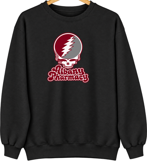 Albany Pharmacy Stealie Premium Unisex Crewneck — Design: Albany College of Pharmacy — Black