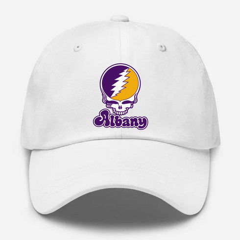 Albany Stealie Premium Unisex Dad Hat — Design: Albany University at — White