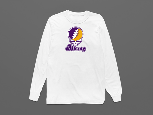 Albany Stealie Premium Unisex Long-Sleeve — Design: Albany University at — White