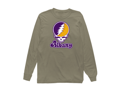 Albany Stealie Premium Unisex Long-Sleeve — Design: Albany University at — Sandstone