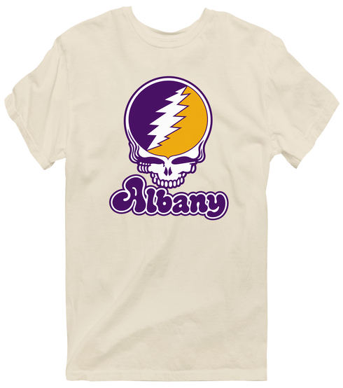 Albany Stealie Premium Unisex T-Shirt — Design: Albany University at — Sand