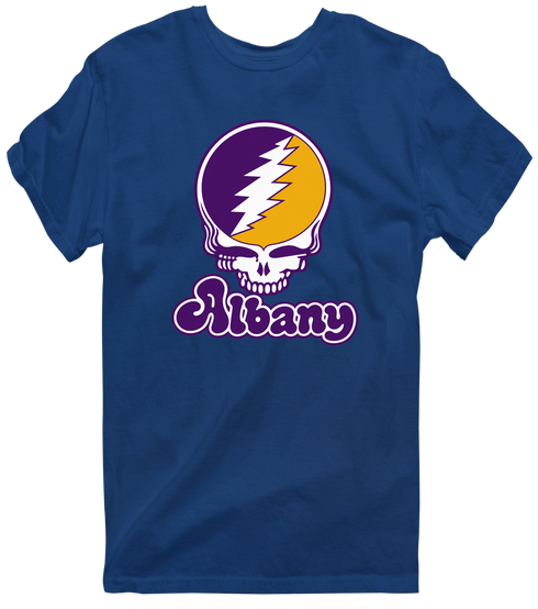 Albany Stealie Premium Unisex T-Shirt — Design: Albany University at — Navy