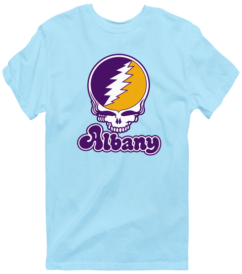 Albany Stealie Premium Unisex T-Shirt — Design: Albany University at — Light Blue