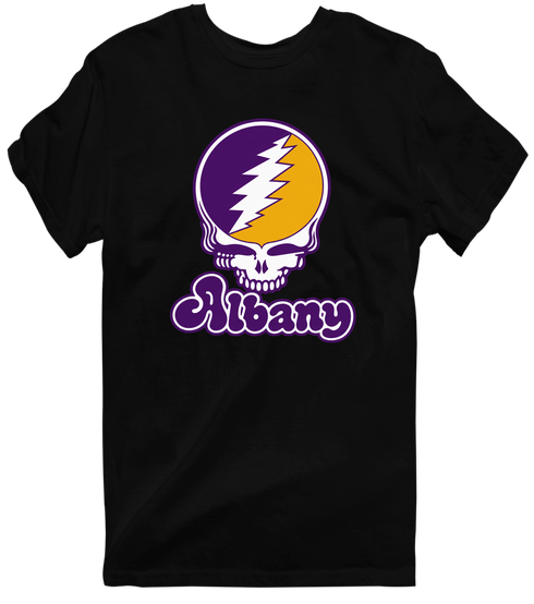 Albany Stealie Premium Unisex T-Shirt — Design: Albany University at — Black