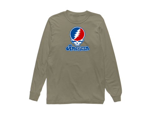 American Stealie Premium Unisex Long-Sleeve — Design: American University — Sandstone