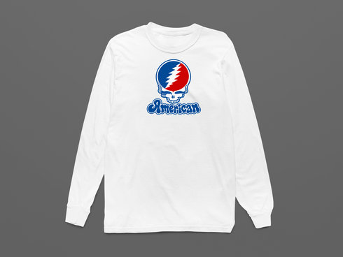 American Stealie Premium Unisex Long-Sleeve — Design: American University — White