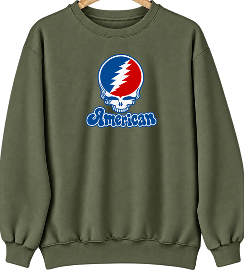 American Stealie Premium Unisex Crewneck — Design: American University — Military Green