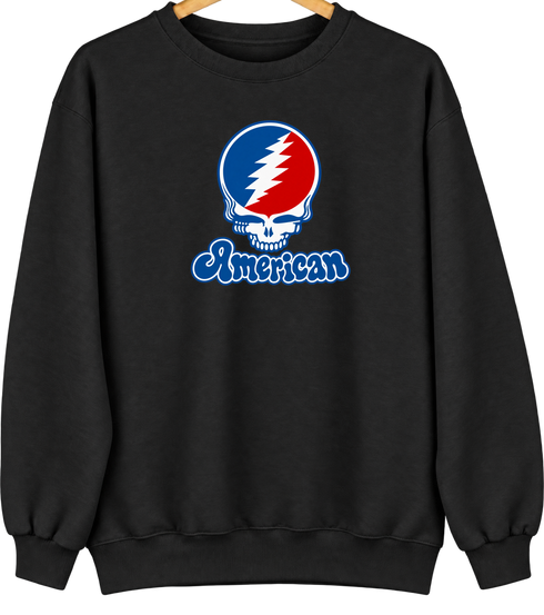 American Stealie Premium Unisex Crewneck — Design: American University — Black
