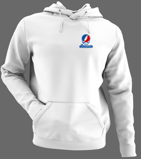 American Stealie Premium Unisex Hoodie — Design: American University — White/Grey