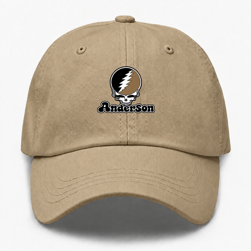 Anderson Stealie Premium Unisex Dad Hat — Design: Anderson University — Khaki