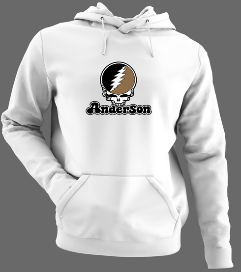 Anderson Stealie Premium Unisex Hoodie — Design: Anderson University — White/Grey