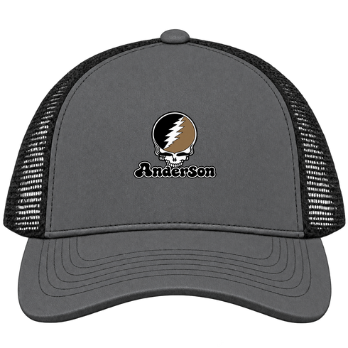Anderson Stealie Premium Unisex Trucker Cap — Design: Anderson University — Charcoal/Black