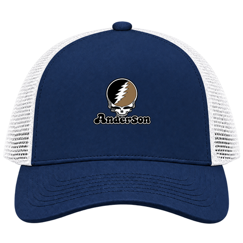 Anderson Stealie Premium Unisex Trucker Cap — Design: Anderson University — Navy/White
