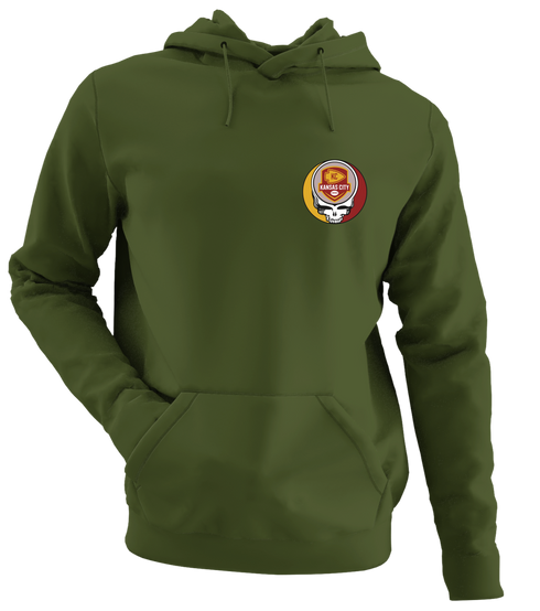 Kansas City Football - Premium Grateful Dead Left Chest Hoodie - Military Green - 7