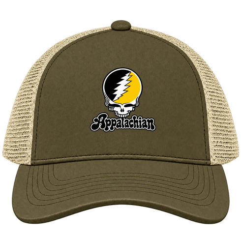 Appalachian Stealie Premium Unisex Trucker Cap — Design: Appalachian State University — Moss/Khaki