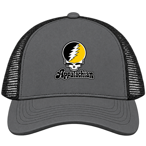 Appalachian Stealie Premium Unisex Trucker Cap — Design: Appalachian State University — Charcoal/Black