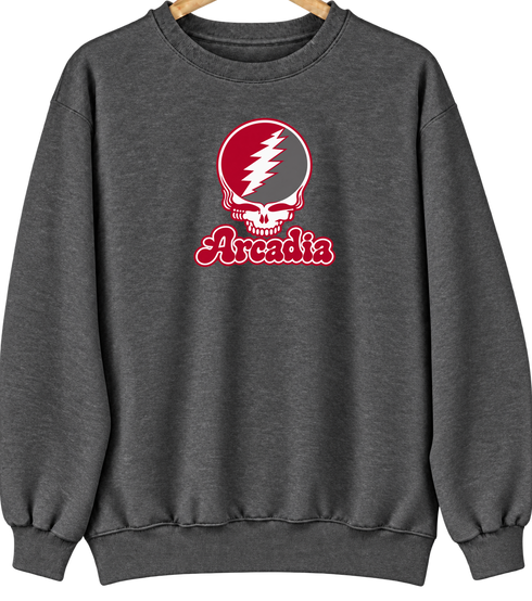Arcadia Stealie Premium Unisex Crewneck — Design: Arcadia University — Dark Heather
