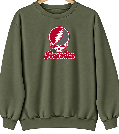 Arcadia Stealie Premium Unisex Crewneck — Design: Arcadia University — Military Green