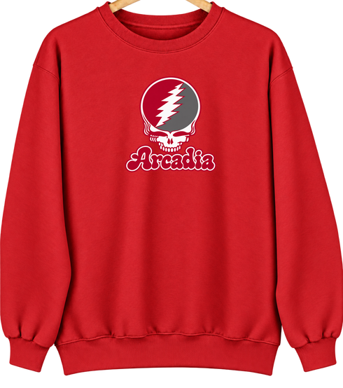 Arcadia Stealie Premium Unisex Crewneck — Design: Arcadia University — Red