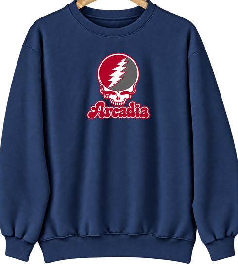 Arcadia Stealie Premium Unisex Crewneck — Design: Arcadia University — Navy