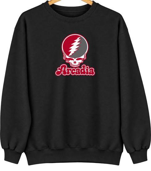 Arcadia Stealie Premium Unisex Crewneck — Design: Arcadia University — Black