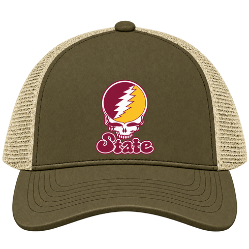 Arizona Stealie Premium Unisex Trucker Cap — Design: Arizona State University — Moss/Khaki