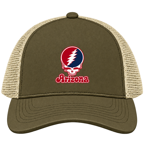 Arizona Stealie Premium Unisex Trucker Cap — Design: Arizona University of — Moss/Khaki