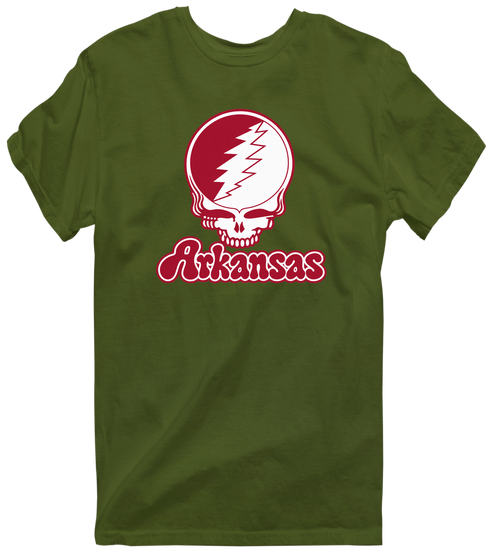 Arkansas Stealie Premium Unisex T-Shirt — Design: Arkansas University of — Military Green