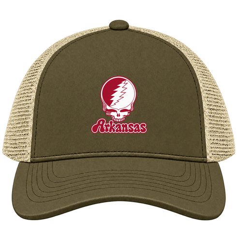 Arkansas Stealie Premium Unisex Trucker Cap — Design: Arkansas University of — Moss/Khaki
