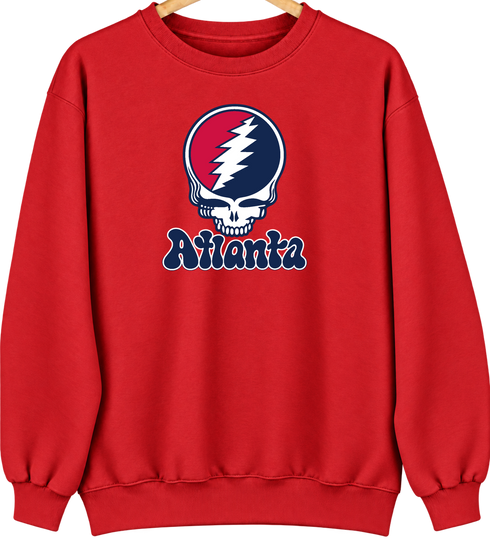 Atlanta Baseball Stealie Grateful Dead Crewneck — Atlanta Braves — Red