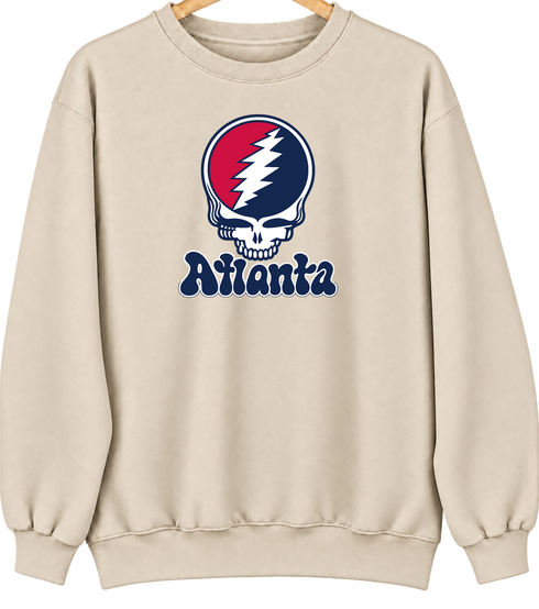 Atlanta Baseball Stealie Grateful Dead Crewneck — Atlanta Braves — Sand