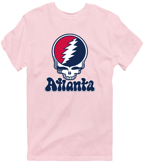Atlanta Baseball Stealie Grateful Dead T-Shirt — Atlanta Braves — Light Pink