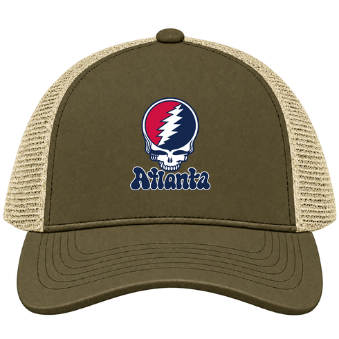 Atlanta Baseball Stealie Grateful Dead Trucker Cap — Atlanta Braves — Moss/Khaki