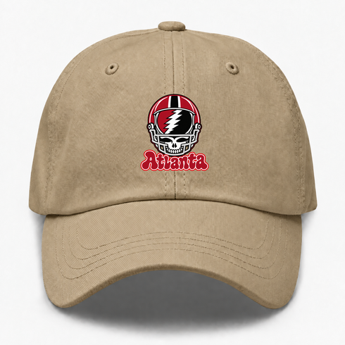 Atlanta Helmet Stealie Premium Unisex Dad Hat — Atlanta Falcons — Khaki