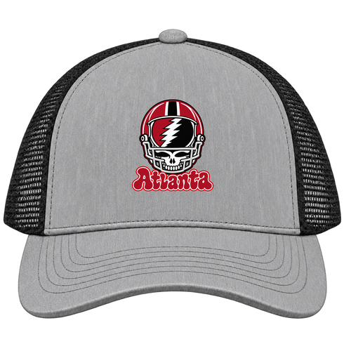 Atlanta Helmet Stealie Premium Unisex Trucker Cap — Atlanta Falcons — Heather Grey/Black