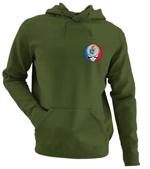 University of Kansas - Premium Grateful Dead Left Chest Hoodie - Military Green - 7