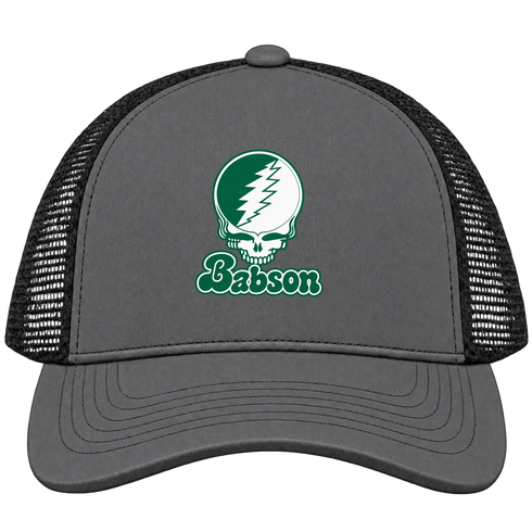 Babson Stealie Premium Unisex Trucker Cap — Design: Babson College — Charcoal/Black